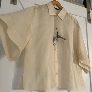 Massimo Dutti Light Cream super elegant sheer oversized Collared Shirt